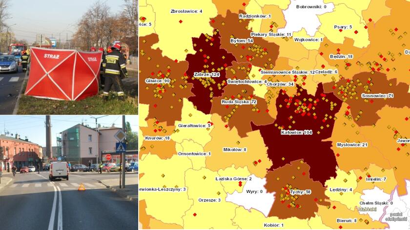 Śląska mapa wypadków z udziałem pieszych