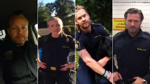 Szwedzcy policjanci witają uchodźców