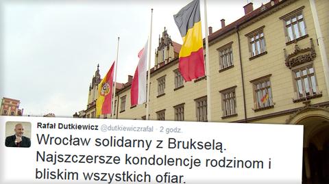 Po zamachach w Brukseli: flaga Belgii przed wrocławskim ratuszem opuszczona do połowy masztu
