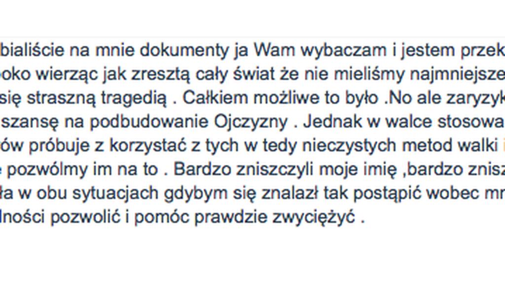 Wpis Wałęsy dotyczący jego przeszłości