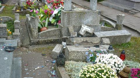 Zdewastowany cmentarz w Ełku 