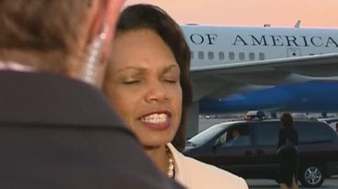 Condoleezza Rice na lotnisku Okęcie rozmawiała z dziennikarzami