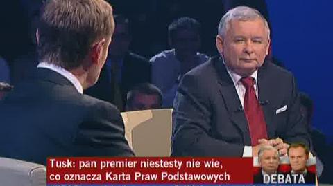 J.Kaczyński: Dlaczego Pan chce Karty Praw Podstawowych? - Bo zapewni godziwe życie - odpowiada lider PO