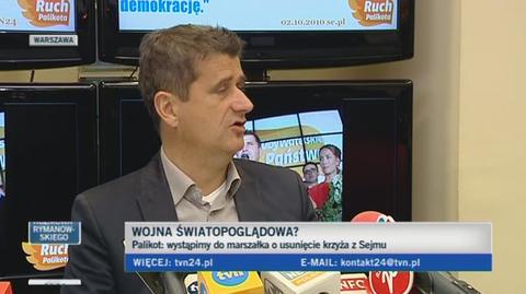 Janusz Palikot o "niekonstytucyjności" krzyża w Sejmie (TVN24)