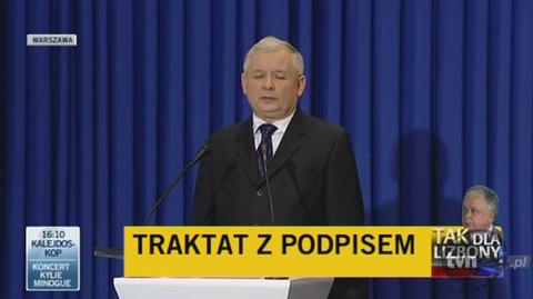 Jarosław Kaczyński o podpisaniu Trakatatu Lizbońskiego (TVN24)