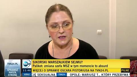 Krystyna Pawłowicz z PiS uznała, że najlepiej by było, gdyby Sikorski nie został marszałkiem