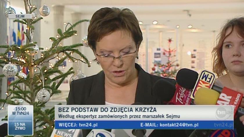 Marszałek Kopacz o ekspertyzach ws. krzyża (TVN24)