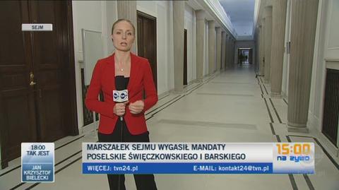 Marszałek Schetyna podpisał decyzję o wygaśnięciu mandatów Barskiego i Świeczkowskiego (TVN24)