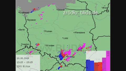 Niemieckie radary pokazują jak burza przechodzi przez Polskę (fot.blids.de)
