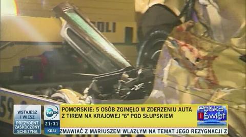 Pięć osób zginęło a jedna została ranna po czołowym zderzeniu samochodu osobowego z ciężarówką pod Słupskiem