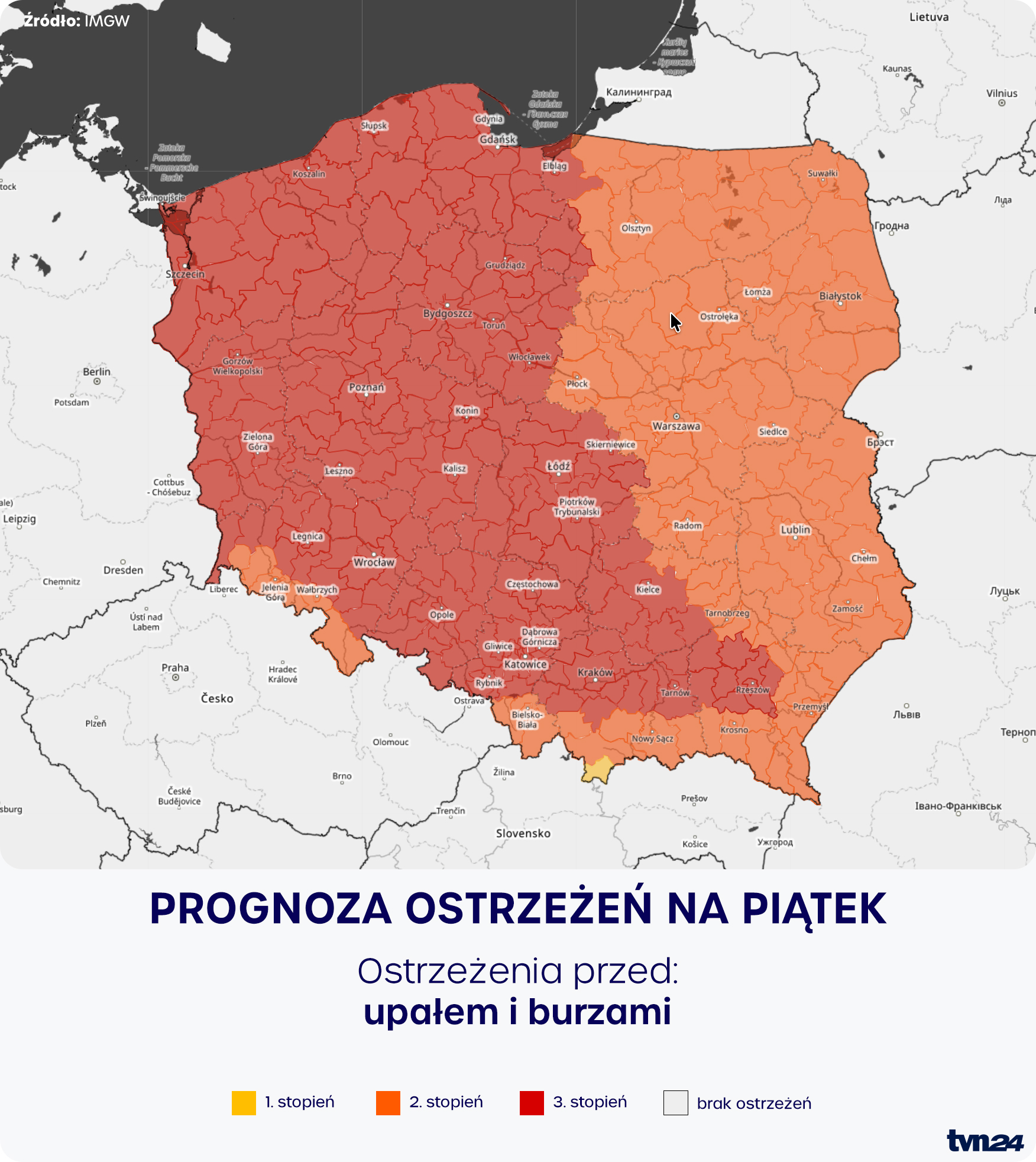 Prognoza zagrożeń IMGW na piątek