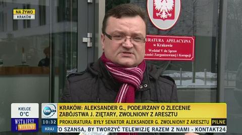 Prokuratura Apelacyjna w Krakowie uchyliła w sobotę areszt wobec byłego senatora Aleksandra G.