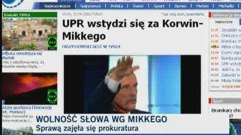 Prokuratura sprawdzi, czy Korwin-Mikke progpagował faszyzm (TVN24)