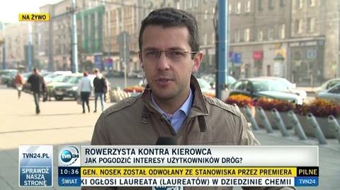 Rozmowa rowerzysty z reporterem TVN24