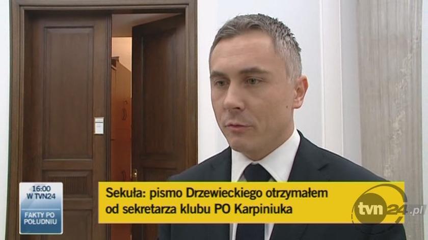 Sebastian Karpiniuk o dostarczeniu wniosku Drzewieckiego