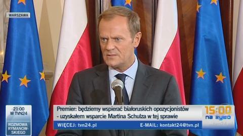 Tusk zapowiedział pomoc dla białoruskiej opozycji (TVN24)