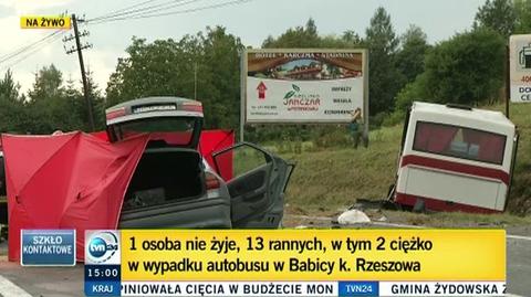 Wypadek w miejscowości Babica. 1 osoba nie żyje, 13 zostało rannych