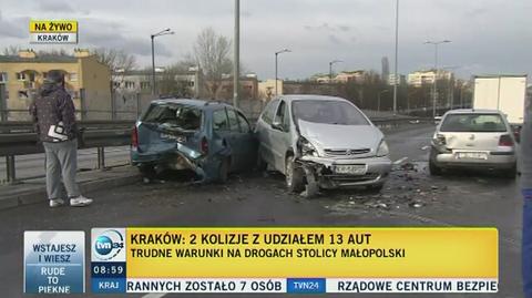 Zderzenie sześciu samochodów w Krakowie