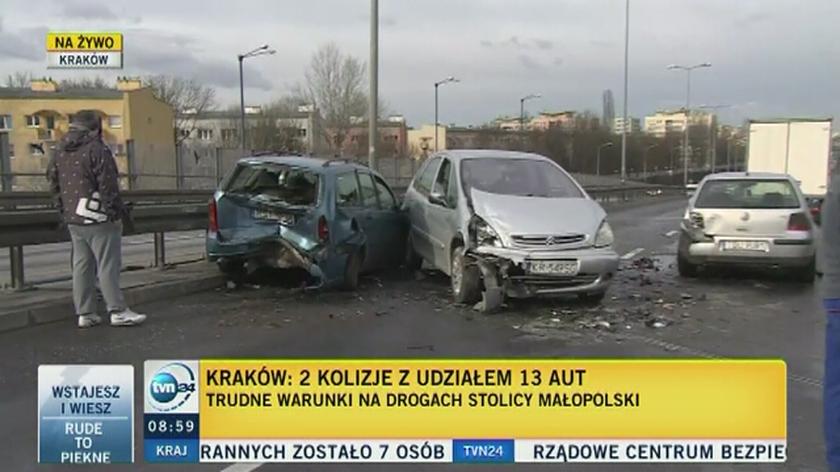 Zderzenie sześciu samochodów w Krakowie