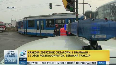 Zderzenie tramwaju z ciężarówką w centrum Krakowa