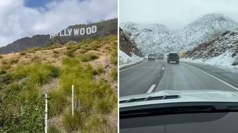 Przy słynnym napisie Hollywood padał śnieg. To rzadki widok