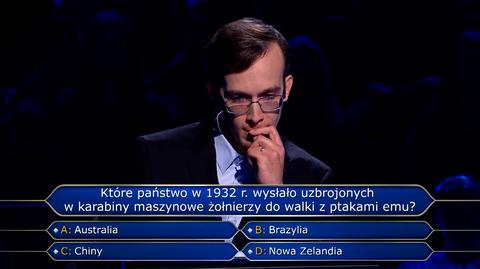 Które państwo w 1932 r. wysłało uzbrojonych w karabiny maszynowe żołnierzy do walki z ptakami emu? Pytanie w "Milionerach"