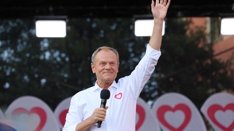 Premier Donald Tusk przemawia na wiecu