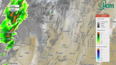 Burze nad Polską w piątek (ICM UW)