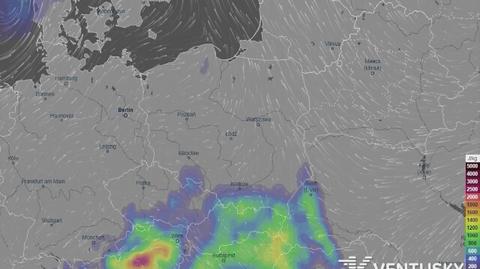 Burze w najbliższych godzinach (Ventusky)