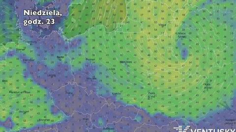 Porywy wiatru w niedzielę i poniedziałek (Ventusky.com) | wideo bez dźwięku