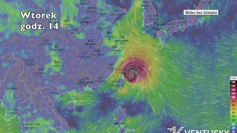 Trasa i prędkość porywów wiatru tajfunu Maria. Czas polski (ventusky.com)