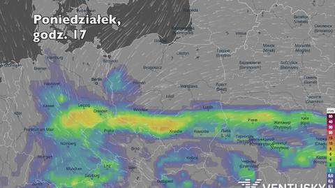 Prognozowane opady deszczu w kolejnych dniach (Ventusky.com) (wideo bez dźwięku)