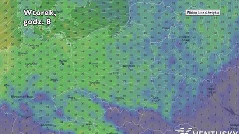 Prędkość porywów wiatru w ciągu najbliższych dni (wideo bez dźwięku)