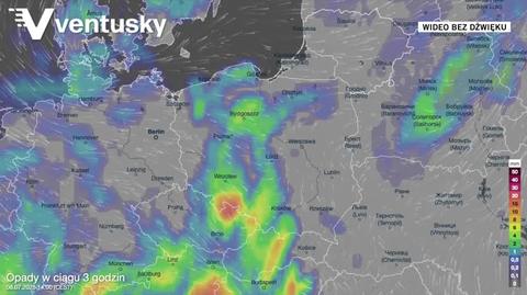 Prognozowane opady przyniesione przez niż Gabriel