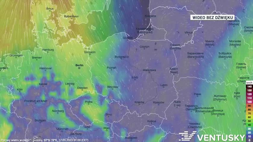 Forecasted gusts of wind on 17-21.03