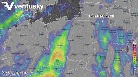 Prognozowana trasa opadów deszczu