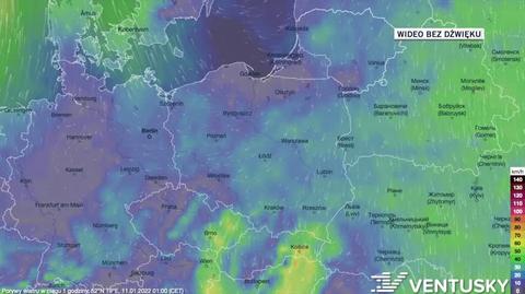 Prognozowane porywy wiatru w dniach 11-15.01