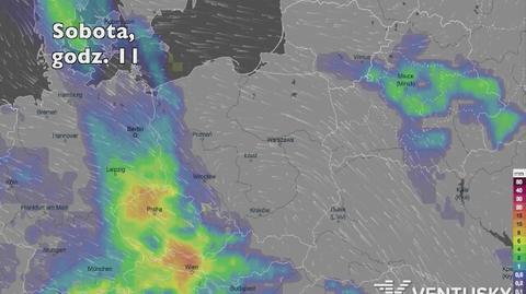 Prognozowane opady deszczu w kolejnych dniach (Ventusky.com) (wideo bez dźwięku)