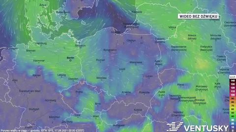 Prognozowane porywy wiatru w ciągu kolejnych dni