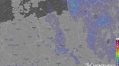 Rozkład i wysokość opadów w najbliższych dniach (ventusky.com)