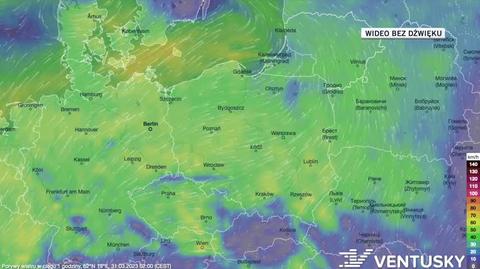 Prognozowane porywy wiatru w dniach 31.03-4.04