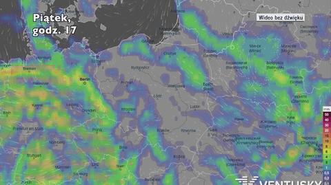 Prognozowane opady w najbliższych dniach (Ventusky.com)