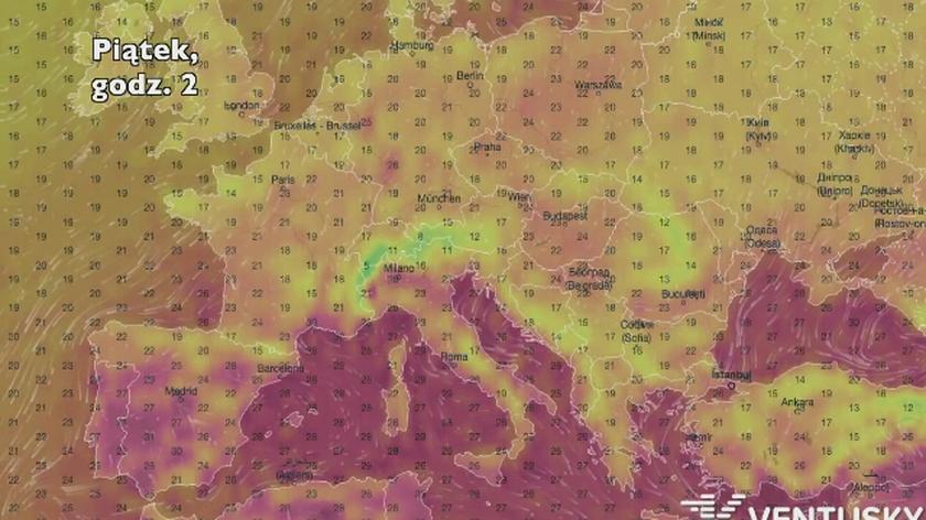 Temperatura w Europie w najbliższych dniach (Ventusky.com) | wideo bez dźwięku