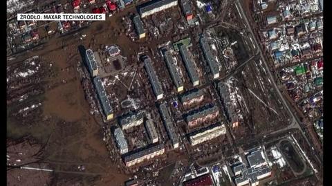 Ujęcia satelitarne powodzi w obwodzie orenburskim w Rosji
