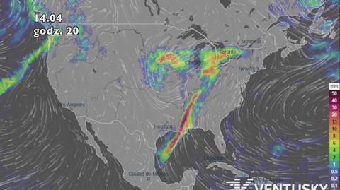 Opady w miniony weekend w USA (ventusky.com)