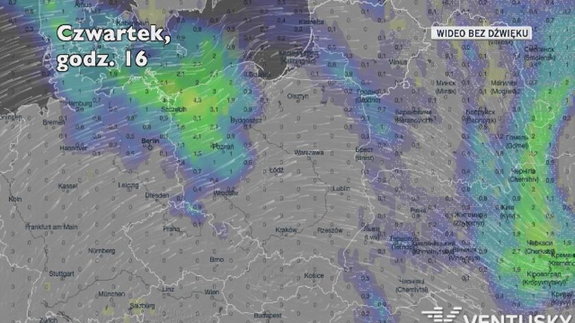 Prognozowane opady w ciągu pięciu dni (Ventusky.com)