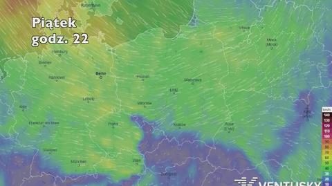 Prędkość porywów wiatru w najbliższych dniach (ventusky.com|wideo bez dźwięku)