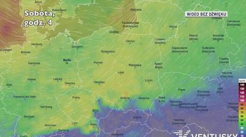Prognozowane porywy wiatru w najbliższych dniach (Ventusky.com)