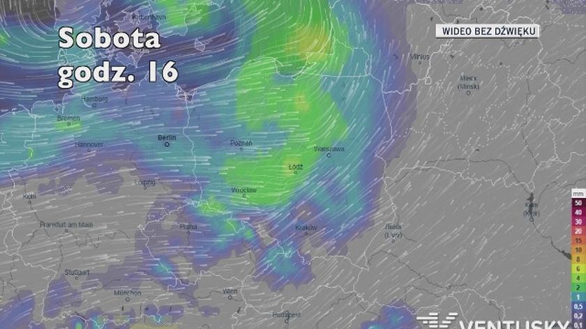 Prognozowane opady w najbliższych dniach (Ventusky.com)