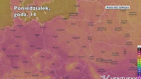 Temperatura powietrza w ciągu kolejnych pięciu dniu (Ventusky.com)